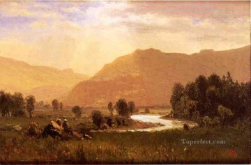 Figuras en un paisaje del río Hudson Albert Bierstadt Pinturas al óleo
